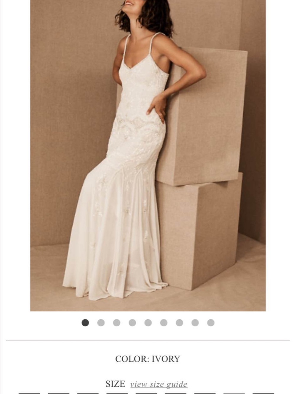 BHLDN Ivory Beaded Spaghetti-Strap Mermaid Gown